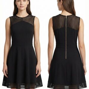 Tahari ASL Black Sheer Striped Mini Dress